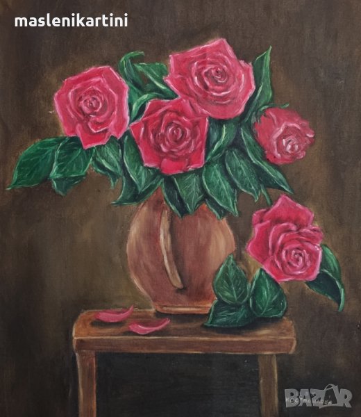 Червени рози маслена картина, снимка 1