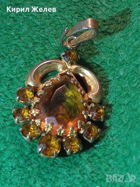 СТАР БРОНЗОВ ПОЗЛАТЕН СКЪПОЦЕНЕН АРТ ДЕКО ПЕНДАНТ с КАМЪНИ ЦИТРИН РЕТРО БИЖУ МЕДАЛЬОН 71351, снимка 1