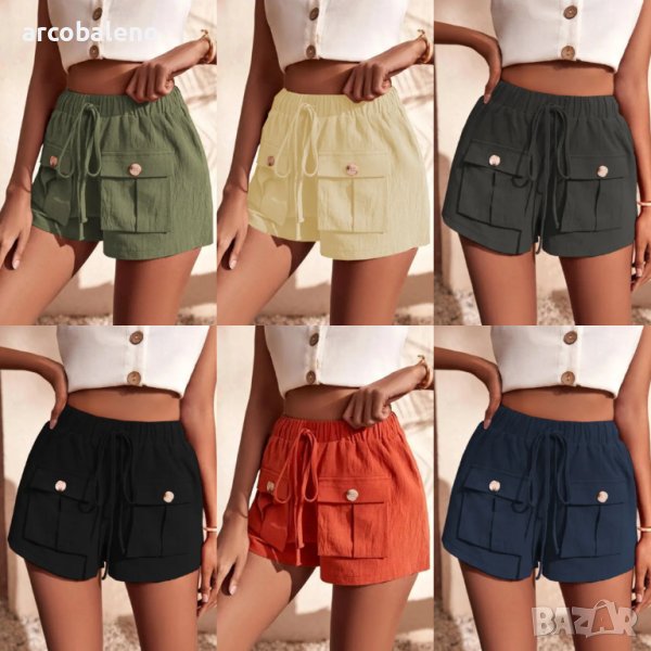 Дамски карго къси панталони с джоб със средна талия, 6цвята , снимка 1
