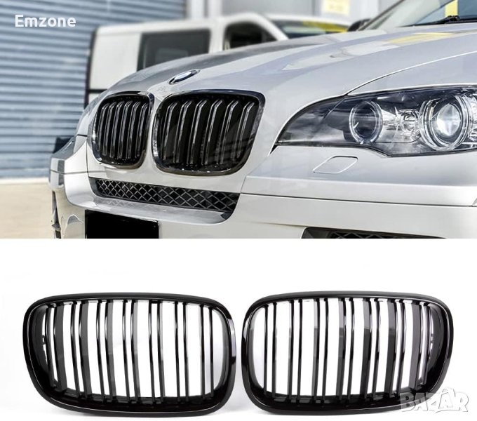 Решетки Бъбреци за BMW X6 E71 2008-2013г. Черен Гланц Двойни, снимка 1
