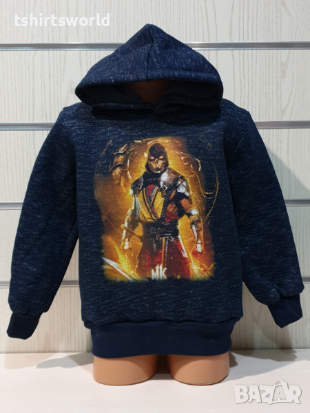 Нов детски суичър с дигитален печат Mortal Kombat, MK в цвят тъмносин меланж, снимка 1
