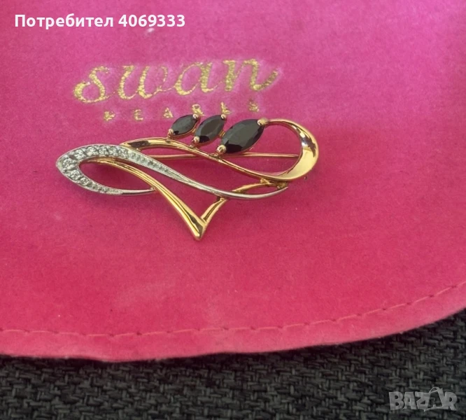 Руска Златна брошка с естествени камъни, снимка 1