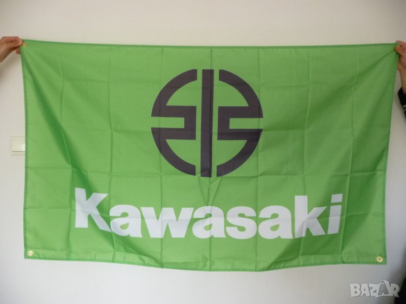 Kawasaki знаме флаг мотори пистов ендуро реклама скорост Кавазаки, снимка 1
