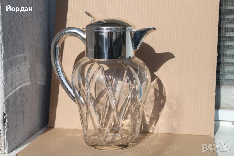 Кристална ваза с метален посребрен обков , снимка 1