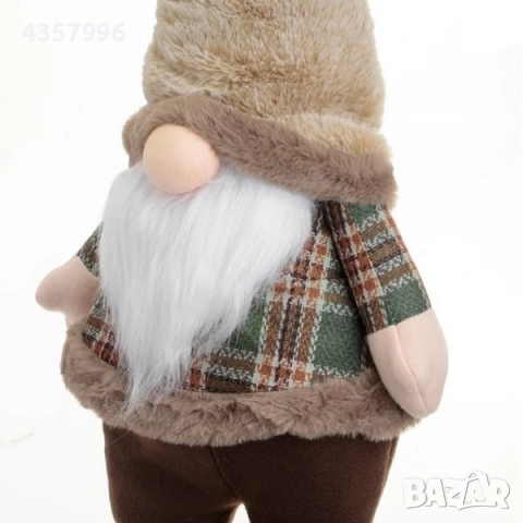 Коледна фигура - гном с кафяво карирано палто, кафяви панталони, 72см, снимка 3 - Декорация за дома - 52392883