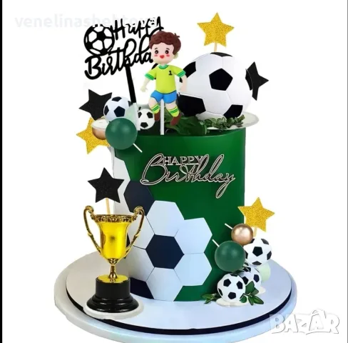 30 броя комплект футбол футболист топки фигурка топер "Happy birthday" декорация торта 