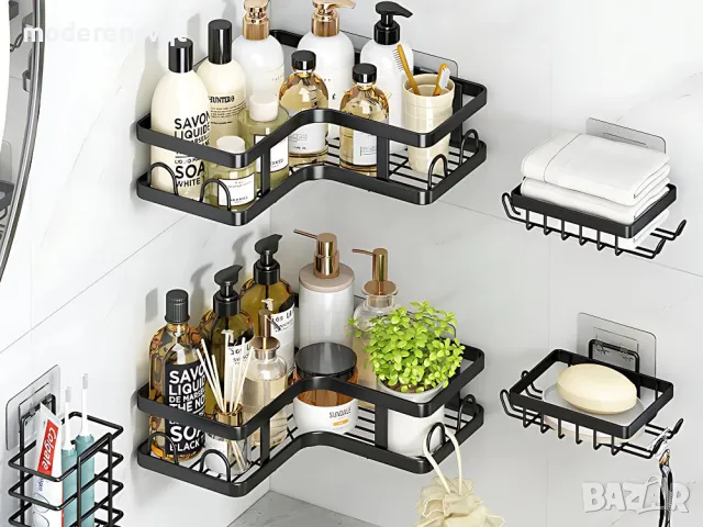 Комплект рафтове за баня 3 рафта 2 поставки, снимка 3 - Органайзери - 49289243