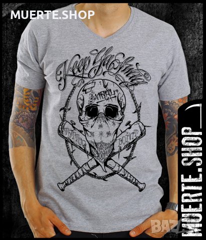 Сива тениска с щампа KEEP YA SWAG SKULL GREY