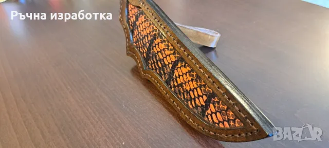 Кания естествена кожа с вложка от змийска кожа телешки бланк нож лов, снимка 3 - Ножове - 48078507