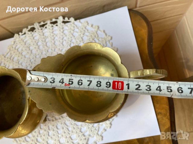 Прекрасен комплект от латиера и захарница от месинг, с маркировки от Англия, снимка 4 - Антикварни и старинни предмети - 41914382