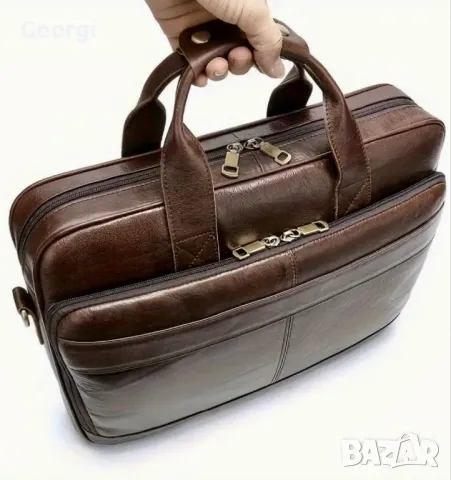 Мъжка бизнес чанта с аристократичен ретро дизайн (за лаптоп 15”) естествена кожа !, снимка 4 - Чанти - 49282566