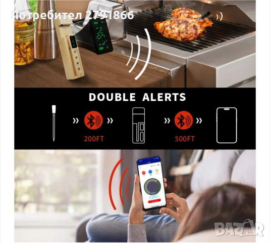 Smart безжичен термометър за месо Bluetooth и приложение дисплей и зареждане , снимка 10 - Барбекюта - 50633358
