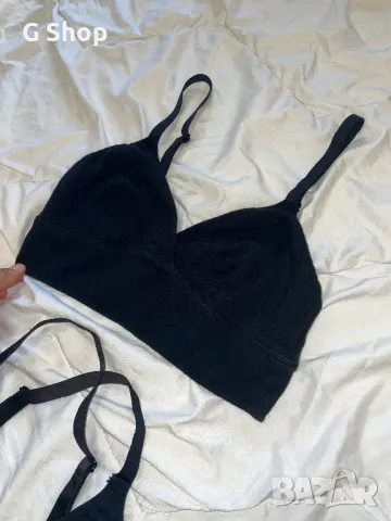 Късо спортно бюстие панталонки с джобче къс потник топ черно, снимка 3 - Спортни екипи - 49917383