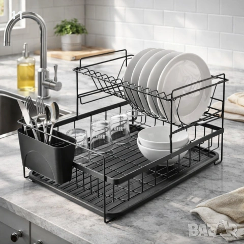Сушилник за съдове Rosberg R53000P, 2 нива, поставка за прибори и чинии, снимка 2 - Аксесоари за кухня - 53428364