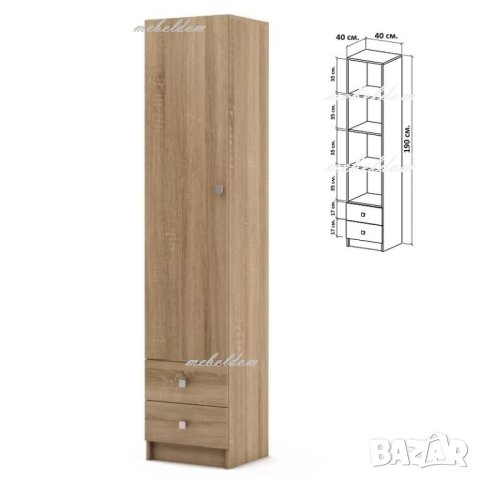 Гардероб еднокрилен с 3 рафта и 2 чекмеджета(код-4625), снимка 2 - Гардероби - 40775847