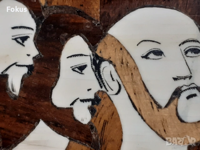 Тайната вечеря уникална стара икона ситарзии от дърво и кост, снимка 4 - Антикварни и старинни предмети - 53279592