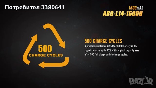 Батерия Fenix ARB-L14-1600U -14500 1600mAh, снимка 6 - Екипировка - 41516122