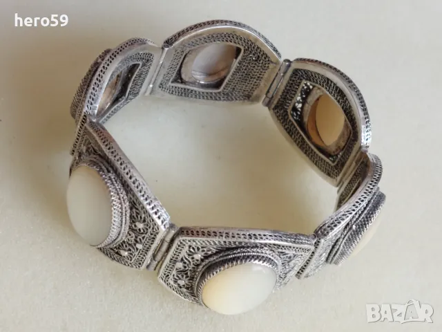 Прекрасна сребърна филигранна гривна с камъни от седеф,сребро 925-sterling, снимка 11 - Гривни - 47999153
