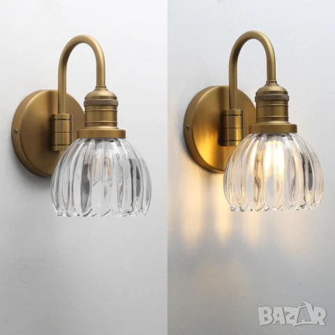 Стенна лампа JIMUBEAM Vintage Gooseneck с прозрачен стъклен абажур тип лале, снимка 6 - Лампи за стена - 50591230