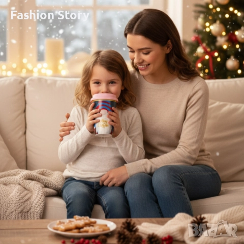 Порцеланова Коледна чаша със силиконов капак, снимка 6 - Чаши - 52484729