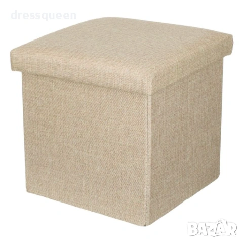 1221356 Бежова табуретка за съхранение със сгъваем дизайн – Ленена дамаска, 30 см, снимка 2 - Други стоки за дома - 53637261