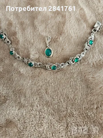 Сребърен комплект гривна и висулка със зелен ахат / оникс , снимка 2 - Бижутерийни комплекти - 47344989