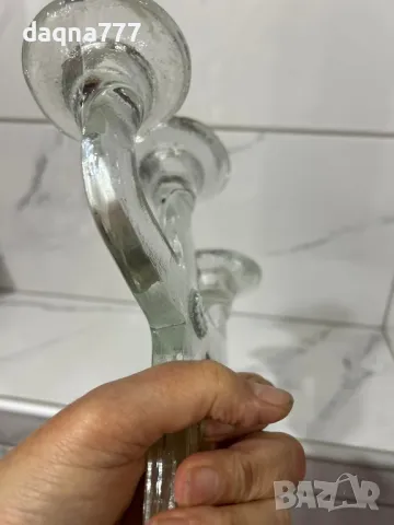 49.99 лв Голямо старо лято стъкло Leucter Scandinavia с 3 рамена  3-раменен свещник Лято стъкло , снимка 9 - Други ценни предмети - 49605999