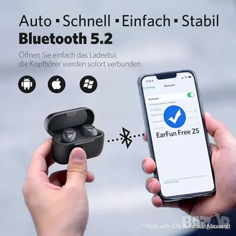 EarFun Free 2S Bluetooth слушалки с HiFi аудио aptX - 4 микрофона, снимка 4 - Bluetooth слушалки - 47549678