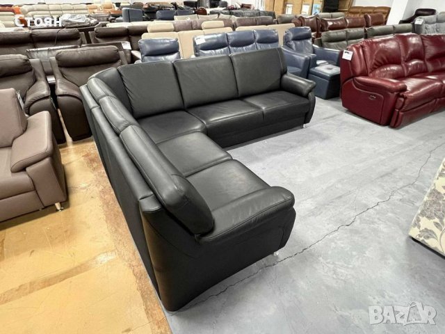 Черен кожен ъгълов диван "Pueblo" - естествена кожа, снимка 4 - Дивани и мека мебел - 39329532