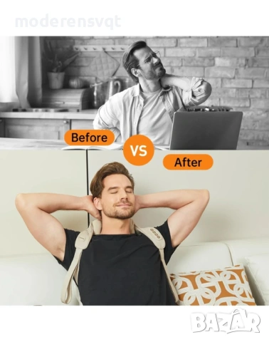 Шиацу масажор, професионален 5D масажор за врат и тяло, функция за топлина, 4+2 масажни глави, безжи, снимка 5 - Друга електроника - 53053939