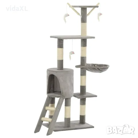 vidaXL Котешко дърво със сизалени стълбове, 138 см, сиво(SKU: 170578)