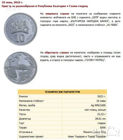 Възпоменателна Колекционерска Монета Голям гмурец 2022 