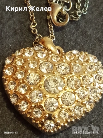 Колие с висулка във формата на сърце с инкрустирани кристали 51816, снимка 4 - Колиета, медальони, синджири - 53476621