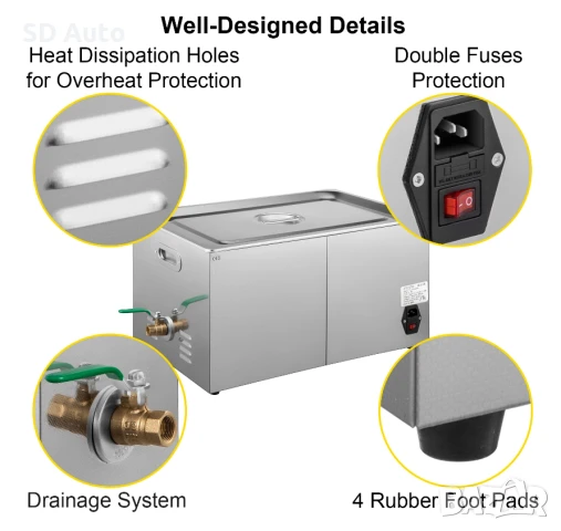 Ултразвукова дигитална почистваща вана 10 Литра / 40 kHz, снимка 9 - Други инструменти - 50498056