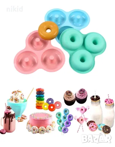 3 големи понички поничка донът донъти силиконов молд форма декорация торта фондан шоколад и др