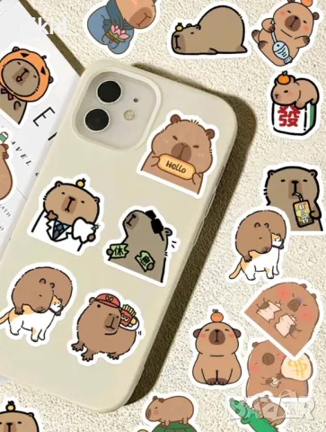 64 бр Капибара Capybara самозалепващи лепенки стикери за украса декор картонена торта и др, снимка 7 - Други - 49584478