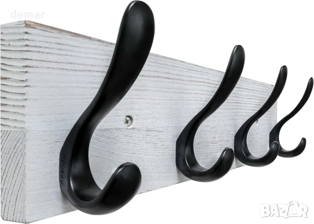 Закачалка за палта HONSKY за стенен монтаж, дървена с 4 двойни куки, бяла/черна