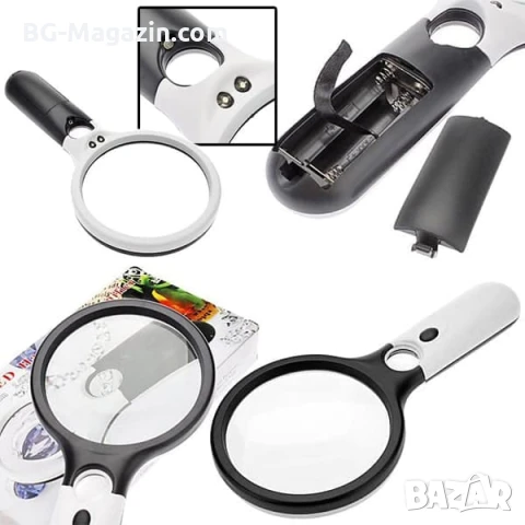 Увеличителна ръчна лупа с дръжка LED осветление лампа бижутерска за четене на книга евтина деца, снимка 2 - Други инструменти - 50919634