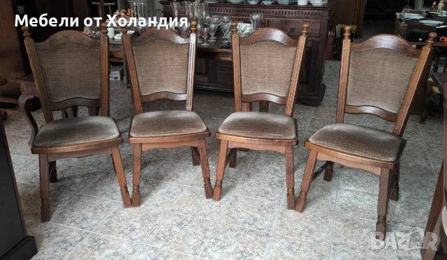 4 дъбови стола с дамаска