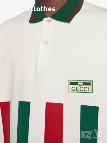 GUCCI Polo GG Patch Logo Striped Мъжка Тениска с Яка size S, снимка 5 - Тениски - 36371272