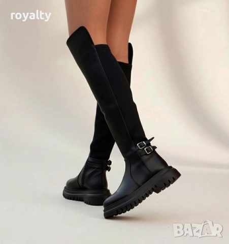 Равни ботуши - черна кожа и неопрен