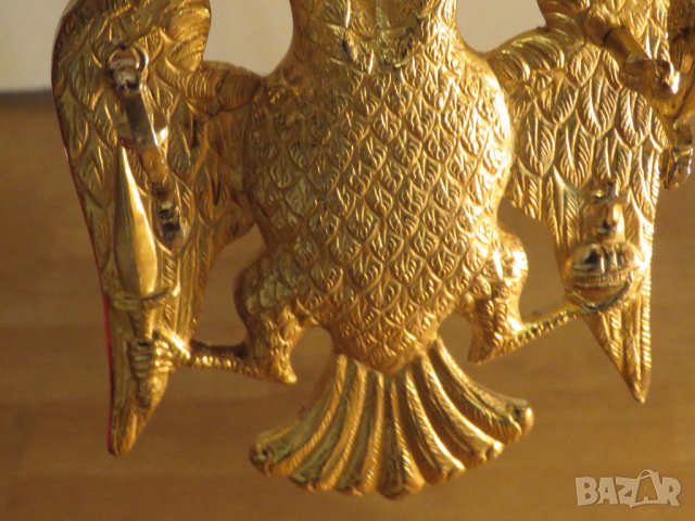 Старинно бронзово руско православно висящо кандило с двуглав орел  и позлата с меч и държава в нокти, снимка 13 - Антикварни и старинни предмети - 35774337