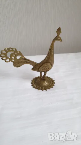Стара фигурка на птица- паун, месингова колба за очна линия, снимка 4 - Антикварни и старинни предмети - 47551263
