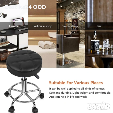 Въртящ се стол на колела с регулируема височина – черен, снимка 5 - Столове - 53417956