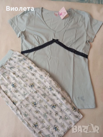 ДАМСКА ПИЖАМА КЪС РЪКАВ, ДЪЛЪГ ПАНТАЛОН, снимка 2 - Пижами - 51216283