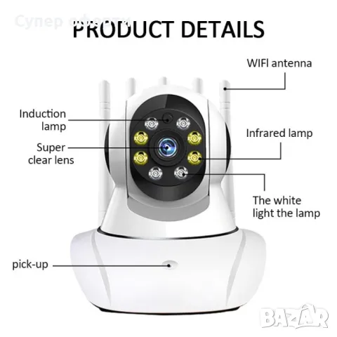 Безжична панорамна камера за видеонаблюдение с 360-градуса и 2K пиксела IP36, снимка 4 - Камери - 49960765