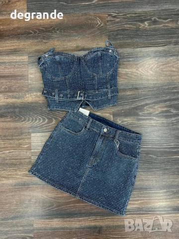 🎀Дамски Комплект с Камъни Топ+Пола