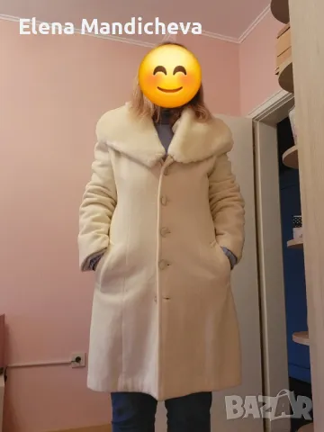 Бяло Шампанско палто яке връхна дреха с пухена яка 