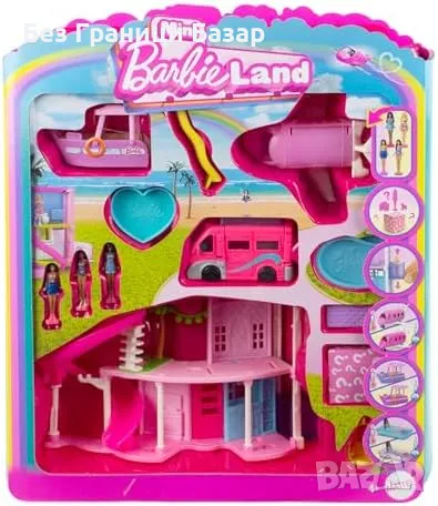 Нов Mini BarbieLand Комплект: Къща, Кукли, Самолет, Кемпер и Още играчки