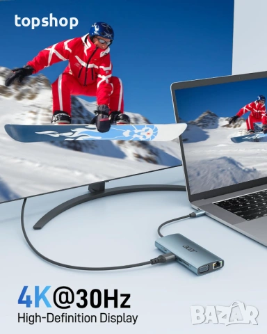 Нов Acer 9-в-1 USB-C Докинг станция – 4K HDMI, Gigabit Ethernet и VGA  ​, снимка 3 - Кабели и адаптери - 53565262